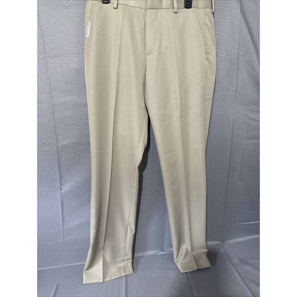Perry Ellis Portfolio Mens Non Iron Khaki Pants 32x32 Beige Flat Front Stretch